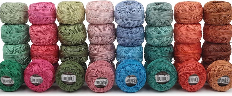AMOHilos 40 Colors Size 8 Double Mercerized Egyptian Long Staple Cotton Pearl Thread 5 Grams Ball Rainbow Color Embroidery Thread for Crochet Hardanger Cross Stitch Hand Embroidery (40A) - Image 1
